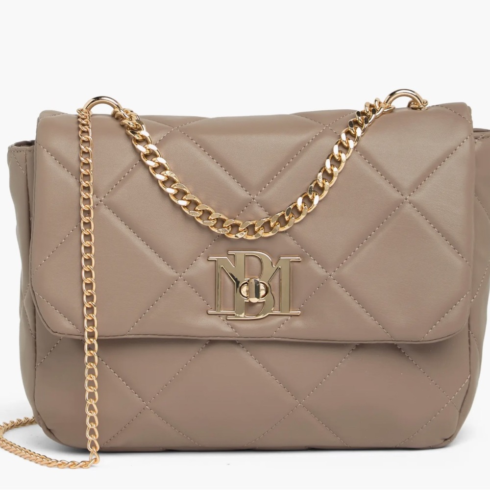 Badgley Mischka Taupe Quilted Crossbody Bag with Gold-Tone Hardware